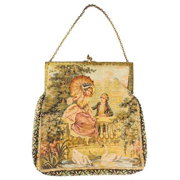 1930's French Woven Tapestry Purse with Orchestra Ticket Stub from 1970 - Picture 1 of 15
